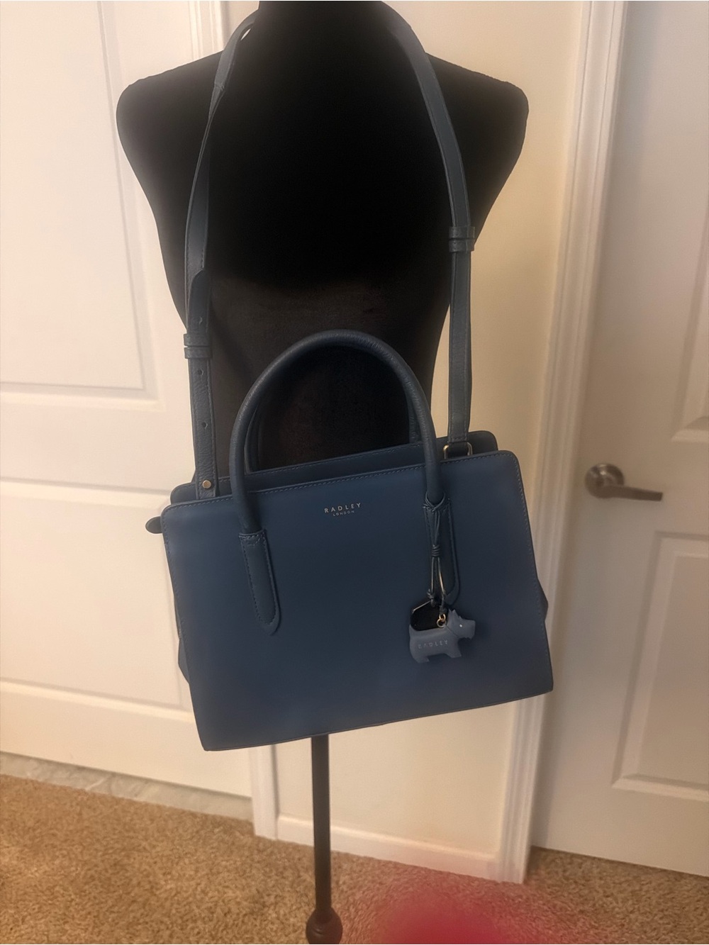 RADLEY LONDON Liverpool slate Blue Leather Satchel with Crossbody Strap